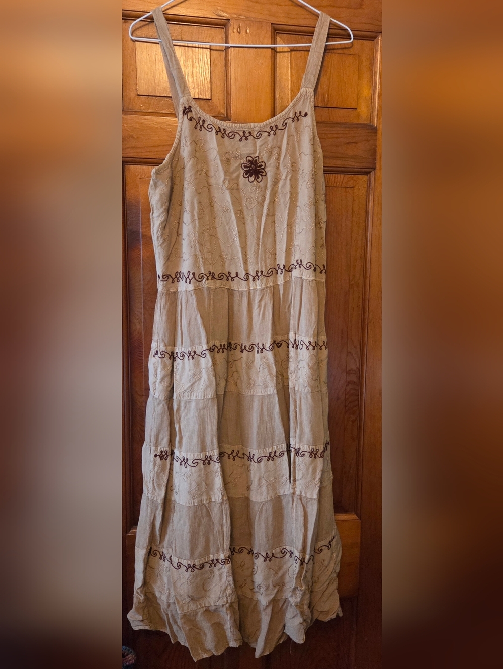 90s Vintage M.P.H. Tan Embroidered Hippie Boho Tiered Sun Dress Plus Size 2X